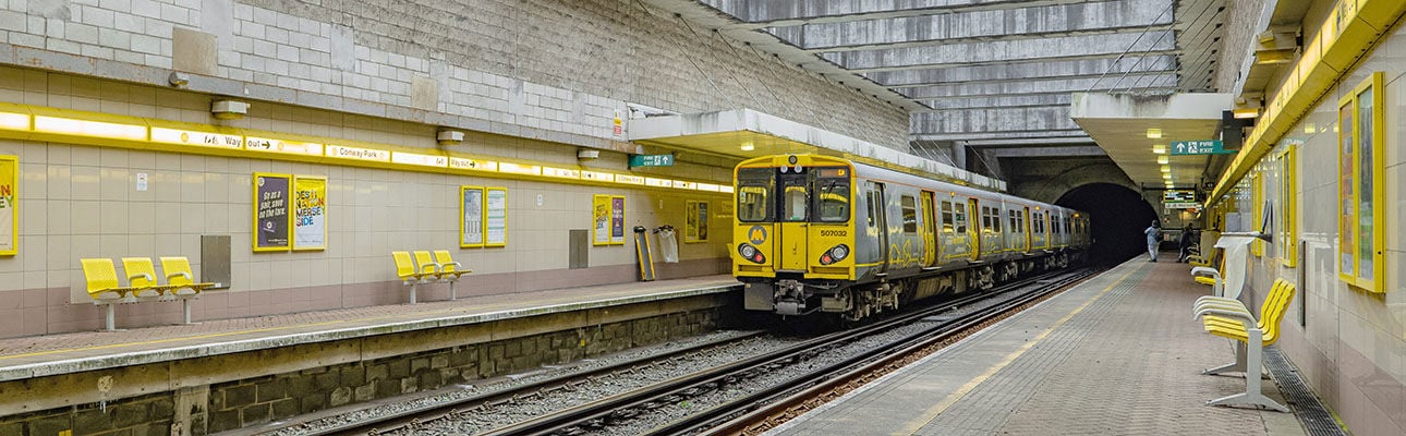 A train at the platform at Conway Park underground station. 