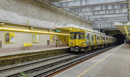 A train at the platform at Conway Park underground station. 
